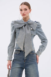 WAIT FOR U DENIM BOW BLOUSE TOP