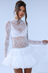 EVERYDAY MOCK NECK LACE BODYSUIT IN WHITE