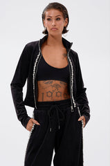 DARA RHINESTONE MOCK NECK ZIP-UP SWEATSHIRT