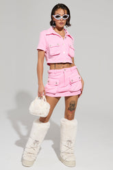 WORK FOR IT MINERAL WASHED MINI SKIRT IN PINK