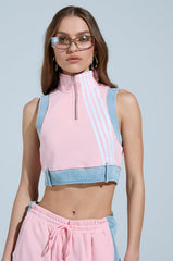 HEADS UP QUARTER ZIP SLEEVELESS SWEATSHIRT IN PINK