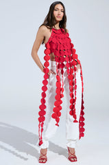 LIGHTS FLASHING HALTER TIE NECK TOP IN RED