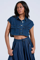 CARRIE BUTTON DOWN DENIM VEST TOP