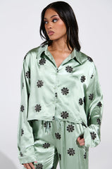 DREAMS COMING TRUE SATIN BUTTON DOWN TOP