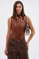 NOT MY FAULT SLEEVELESS BODYSUIT IN BROWN