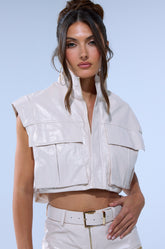 SHOW STOPPER FAUX LEATHER ZIP UP TOP