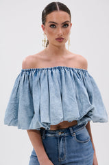 NEVER GOING TO STOP BLOUSE IN DENIM