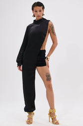 TIME FLIES SATIN ONE SLEEVE BLOUSE