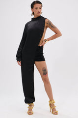 TIME FLIES SATIN ONE SLEEVE BLOUSE