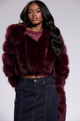 JOLENE FAUX FUR COAT IN BURGUNDY