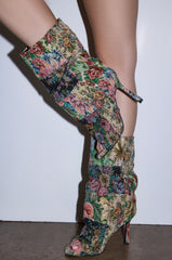 AZALEA WANG JONICE FLORAL RHINESTONE EMBELLISHED OPEN TOE BOOTIE