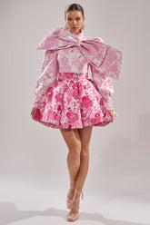 RENAISSANCE TWO-TONE BROCADE MINI DRESS IN PINK