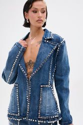 MY OWN THING STUDDED DENIM BLAZER