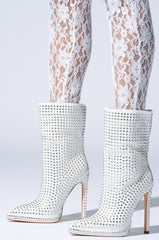 AZALEA WANG JUBAL WHITE EMBELLISHED BOOTIE
