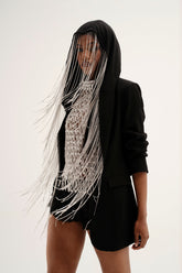 DRIPPY RHINESTONE FRINGE BLAZER