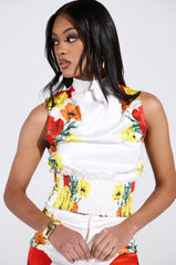 MIND MY OWN FLORAL SATIN BLOUSE