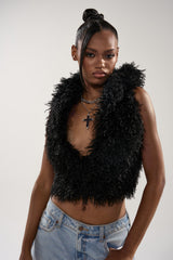 THINK ABOUT YOU ALL THE TIME FUR BLOUSE IN BLACK
