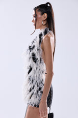 ROUGHED UP FUR HALTER TOP