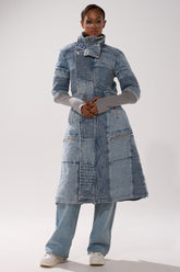 VORTEX DENIM TRENCH COAT IN BLUE
