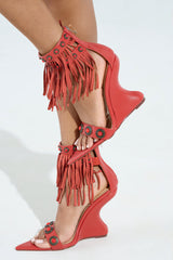 AZALEA WANG KALILA RED FRINGE SANDAL