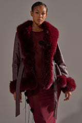 KENZY FUR TRIM MOTO IN BURGUNDY