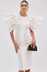PURE JOY MIDI DRESS WITH DRAMATIC SLEEVE IN WHITE