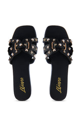LISA BLACK EMBELLISHED SLIP ON SANDAL