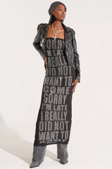I'M LATE RHINESTONE GRAPHIC MIDI DRESS