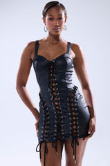 INTO THE NIGHT PU MINI DRESS