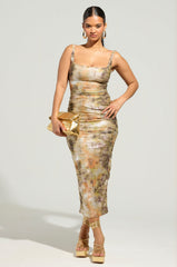 YOUR NEW OBSESSION ABSTRACT MIDI DRESS