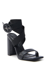 AZALEA WANG NADJA BLACK CROC SANDAL WITH STRAP
