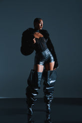 AZALEA WANG NEMY BLACK KITTEN HEEL THIGH HIGH BOOT