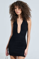 SERPENTI PLUNGE MINI DRESS-BLACK