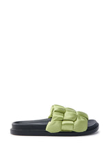 AKIRA REIGNS OLIVE BRAIDED PUFF SLIP ON SANDAL
