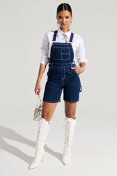 THROWING IT DOWN DENIM SHORT OVERALL