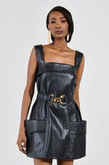 MY MOMENT PU EMBELLISHED MINI DRESS