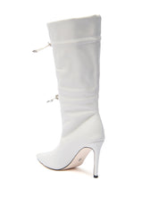 AZALEA WANG SEANNA IVORY CINCHED STILETTO BOOTIE