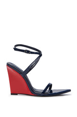 AZALEA WANG SEUNG NAVY MULTI RED WEDGE HEEL SANDAL