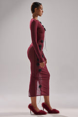 OBVIOUSLY MESH MIDI DRESS IN BURGUNDY