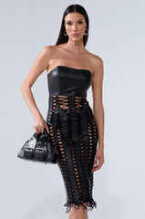 NOT FOR YOU PU LACE UP MIDI DRESS