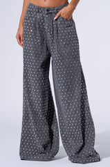 DAZZLED RHINESTONE STUDDED DENIM PANTS IN BLACK