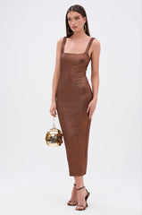 WHY NOT METALLIC MIDI DRESS IN BRONZE