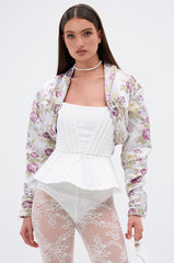 TEA FOR TWO BROCADE SHRUG