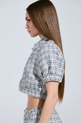 LULU SHORT SLEEVE TWEED BLOUSE
