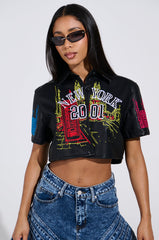 MAD CITY FAUX LEATHER SHORT SLEEVE BUTTON DOWN SHIRT