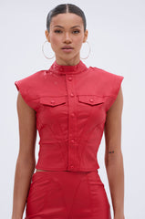 BIG CITY LIVIN FAUX LEATHER BUTTON DOWN