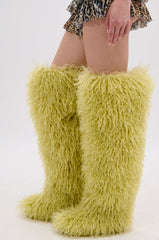 AZALEA WANG TEMPLETON LIME FAUX POODLE FUR OVER THE KNEE BOOT
