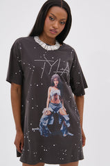 IT GIRL SPLATTERED GRAPHIC TSHIRT DRESS WITH RHINESTONES