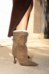 AZALEA WANG TROYES BROWN SHERPA LINED PANT LOOK BOOTIE