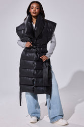 PILOT JONES LONGLINE PUFFER VEST IN FAUX LEATHER